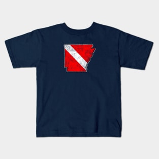 Arkansas Dive Flag Scuba Diving State Map Dive Flag Distressed Kids T-Shirt